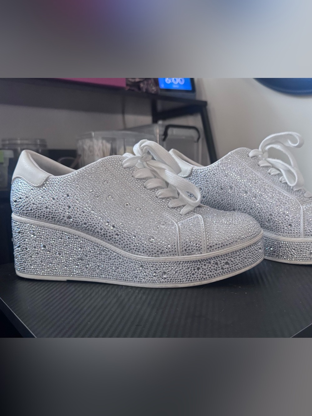 INC International Concepts Silver Crystal-Embellished Platform Sneaker - Picture 3 of 9